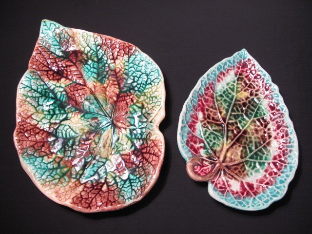 Two Majolica pottery begonia leaves.