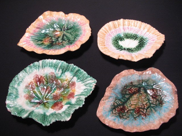 Four Majolica pottery Begonia leaves;