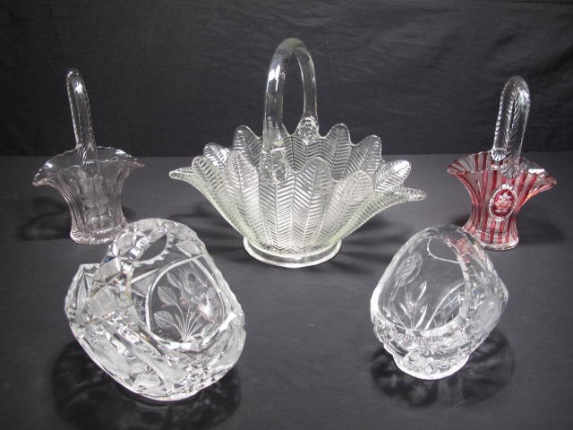 Lot of five crystal and glass baskets.