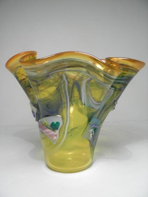 Handkerchief-style art glass vase. Colors