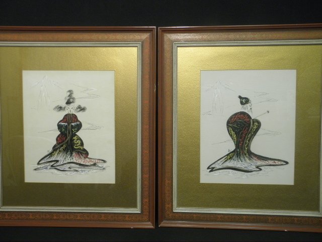 Pair of Japanese mixed media paintings 16bc0a