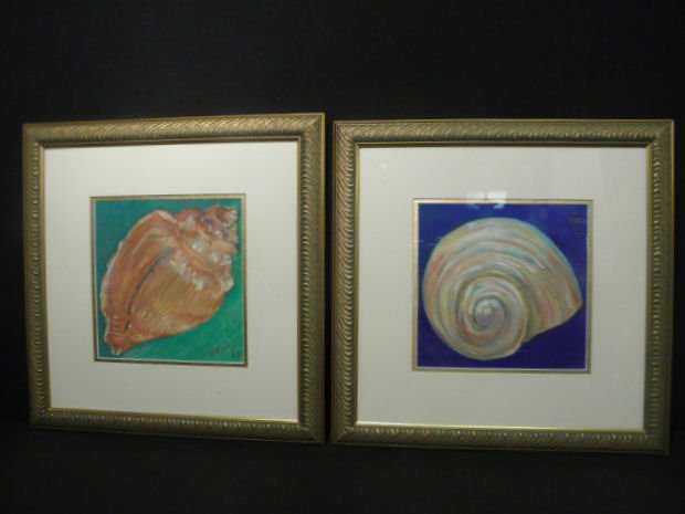 Lot of two pastels depicting sea