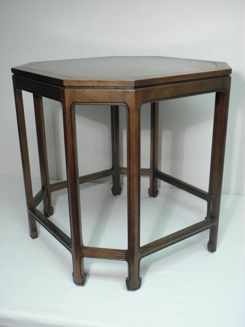 Kindel walnut side table. Octagonal