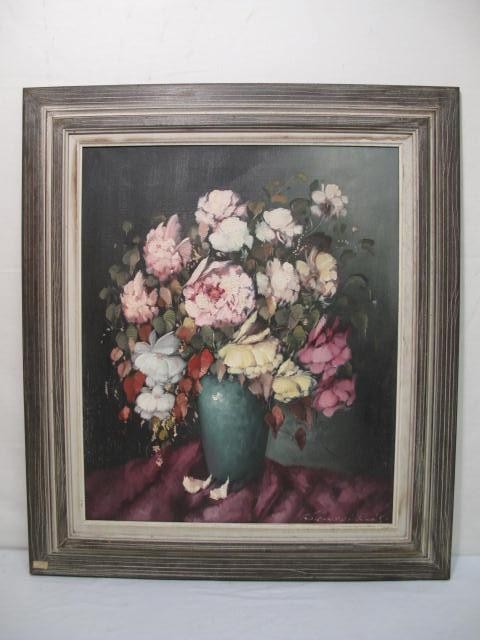 Old oil on canvas framed floral 16999f