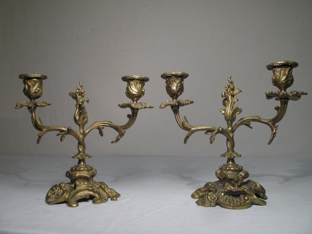 Pair of double arm candelabras. Bronze