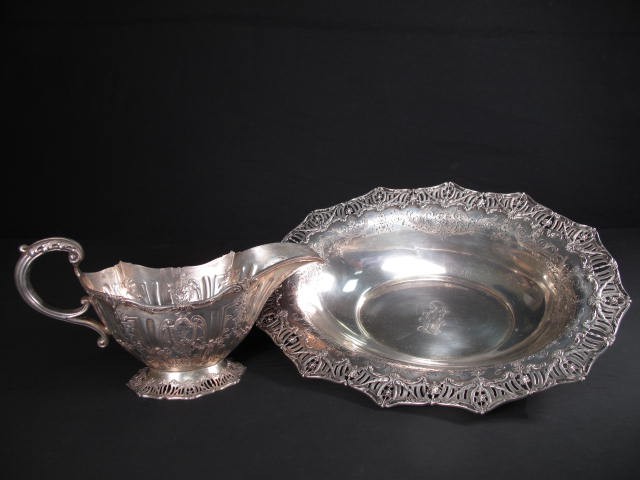 Sterling silver reticulated oval bowl