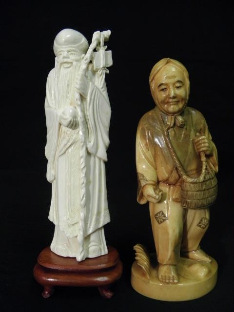 Lot of two Oriental carved ivory figurines.