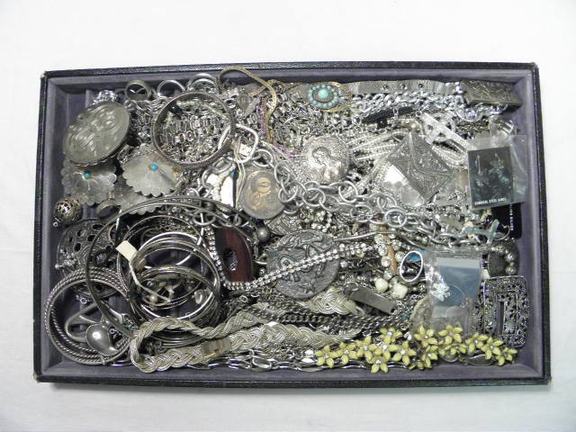 Tray lot of assorted costume jewelry.