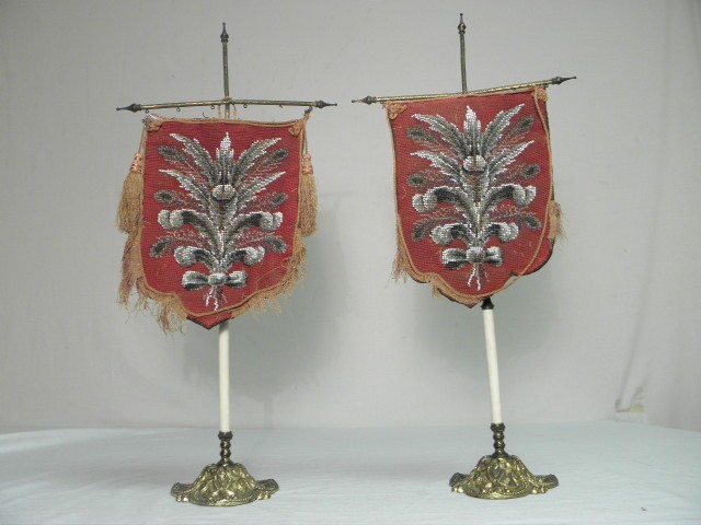 Pair Victorian beadwork face heat 169a3f