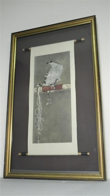 Oriental framed scroll print of