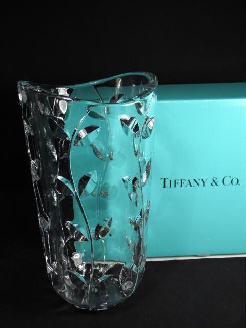 Tiffany & Co crystal vase with a foliate