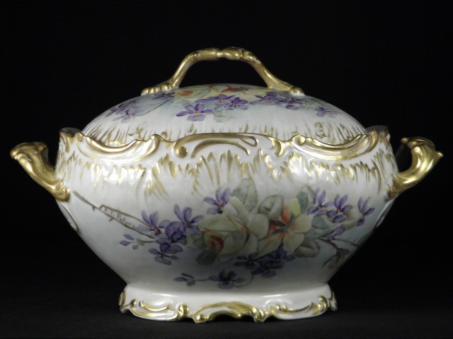French Limoges hand painted floral tureen.