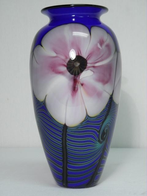 Richard Satava floral art glass vase.