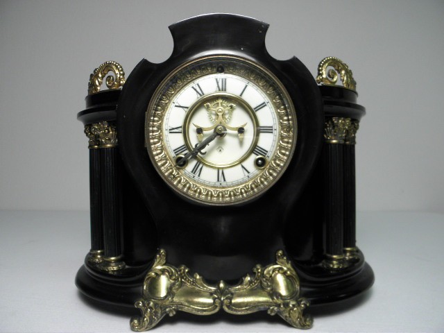 Ansonia Clock Co. black lacquer skeleton