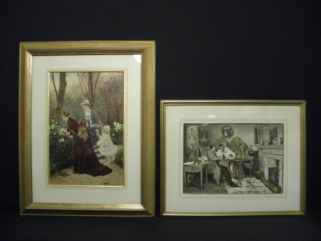 Lot of two 19th century hand colored