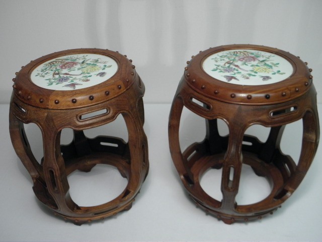 Pair Chinese teak porcelain garden 16d11a