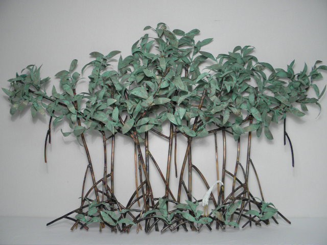 Patinated copper wall art display 16d160