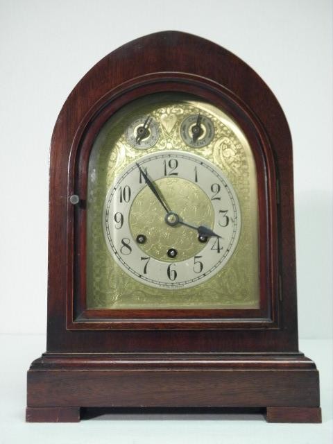 Mahogany bracket clock. Gold toned