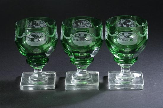 TWELVE BOHEMIAN ETCHED AND GREEN FLASHED 16d56f