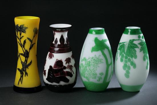 FOUR CHINESE PEKING GLASS VASES.