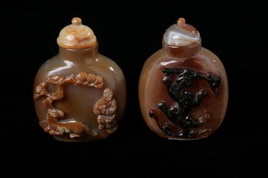 TWO CHINESE CAMEO AGATE SNUFF BOTTLES