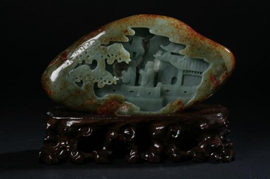 CHINESE CELADON AND RUSSET JADE BOULDER.