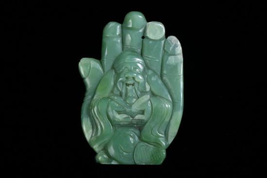 CHINESE CELADON JADE PENDANT Carved 16d686