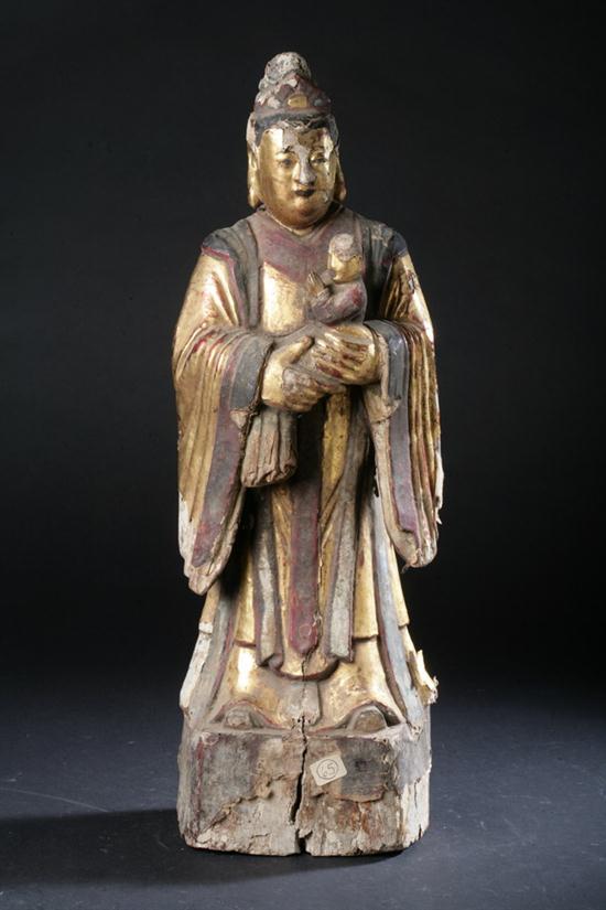 CHINESE GILT WOOD FIGURE OF BODHISATTVA