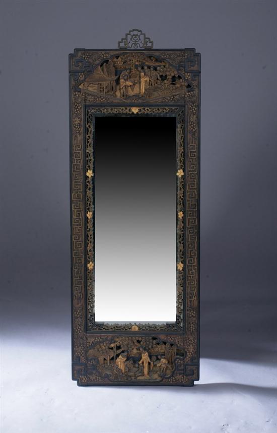 CHINESE CARVED WOOD MIRROR Figural 16d6d9