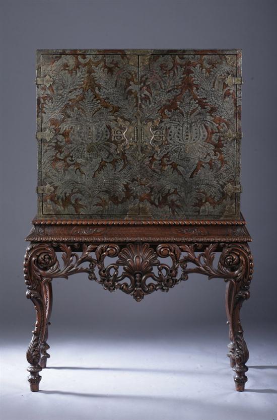 CONTINENTAL TOOLED LEATHER CABINET-ON-STAND