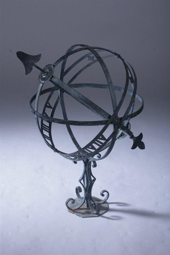 IRON ARMILLARY GARDEN SUNDIAL. With