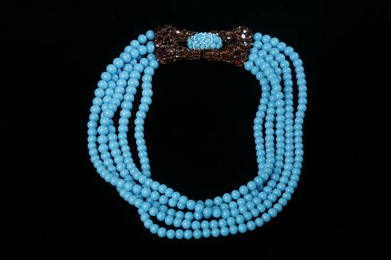 FIVE-STRAND TURQUOISE COLORED GLASS