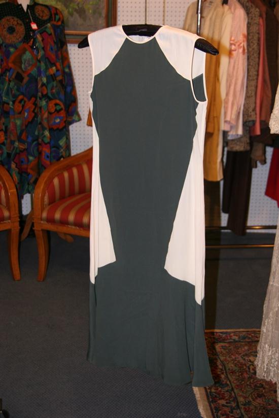 VIKTOR & ROLF GREEN AND CREAM SILK DRESS.