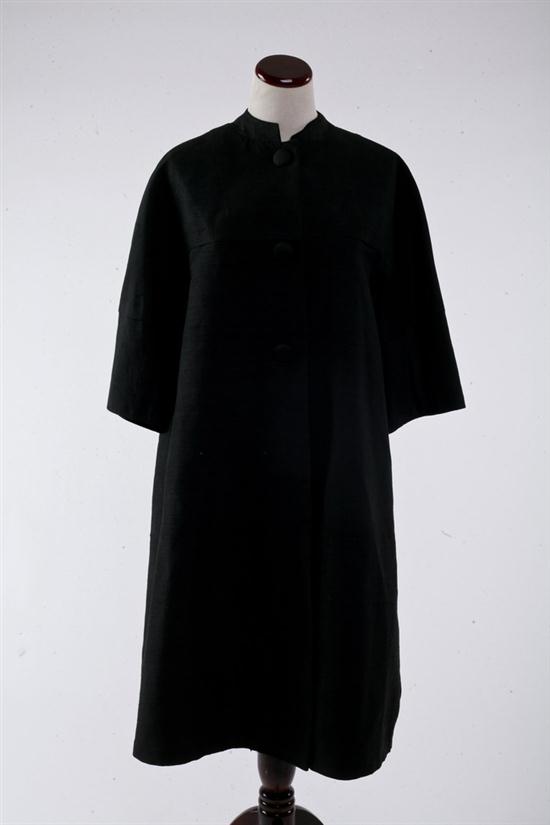 BLACK RAW SILK SWING COAT. With