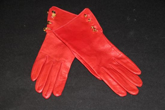 CHRISTIAN DIOR RED LEATHER GLOVES.