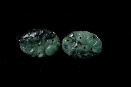PAIR CARVED JADE AND 12K GOLD-FILLED