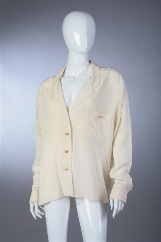 CHANEL CREAM SILK BLOUSE 1980s;