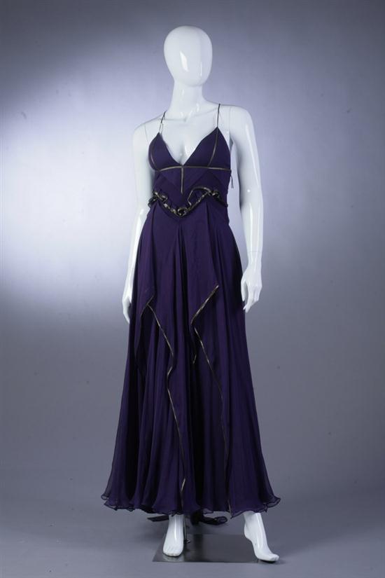 J. MENDEL PURPLE AND GOLD TRIMMED GRECIAN