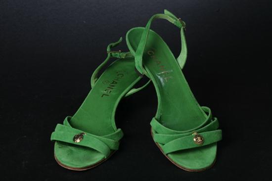 CHANEL GREEN SUEDE SANDALS Size