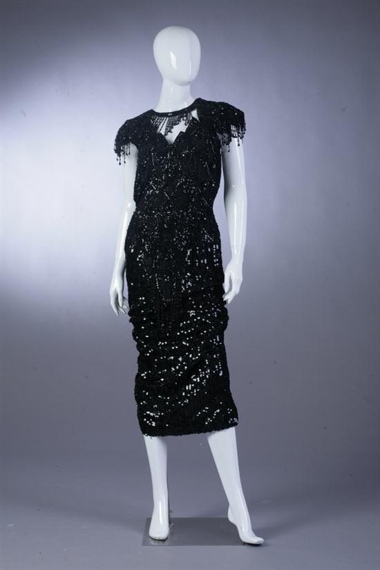 BEADED BLACK EVENING GOWN 1980s.
