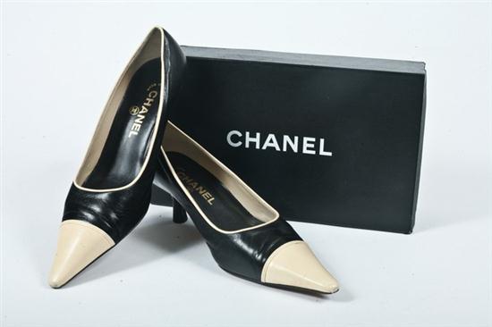 PAIR CHANEL BLACK AND TAN LEATHER