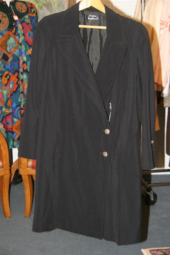 CHANEL BLACK COAT 1980s; wool/cotton