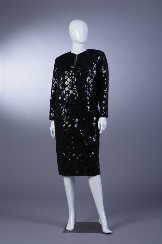 CHANEL BLACK SEQUINED EVENING SUIT Size