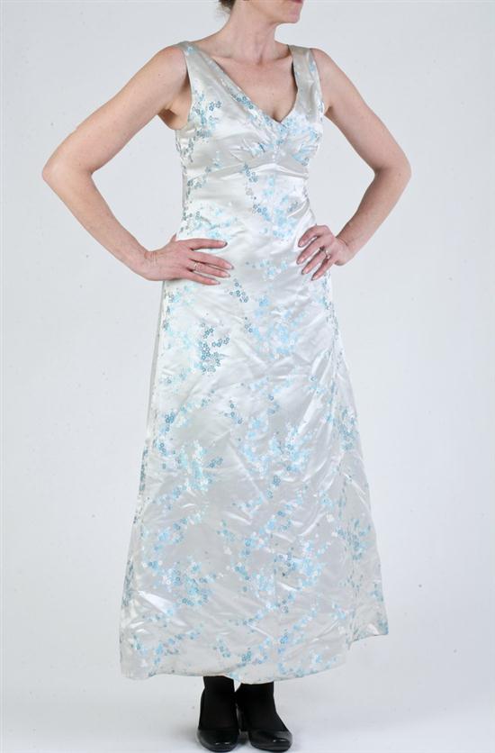 GREY GOWN WITH BLUE EMBROIDERED