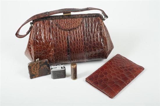 VINTAGE BROWN ALLIGATOR HANDBAG.