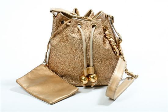 CHANEL GOLD BROCADE AND LEATHER