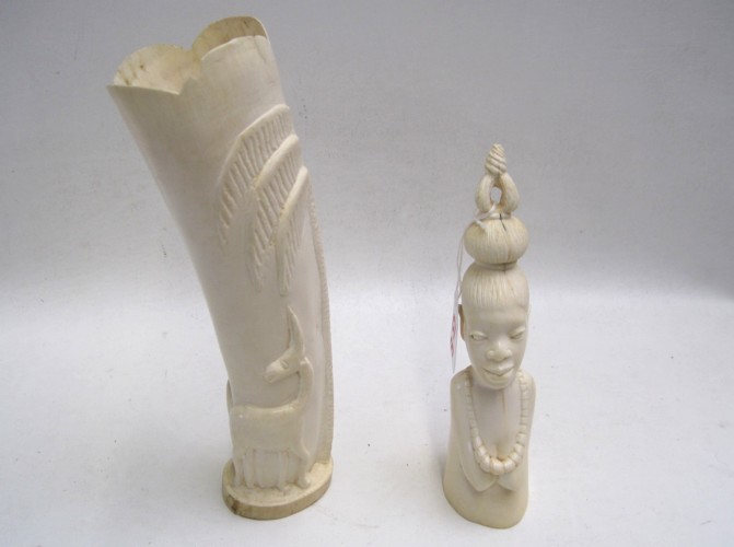 TWO PIECES AFRICAN CARVED IVORY: