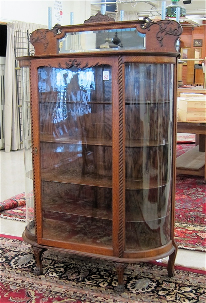 LATE VICTORIAN OAK AND CURVED GLASS