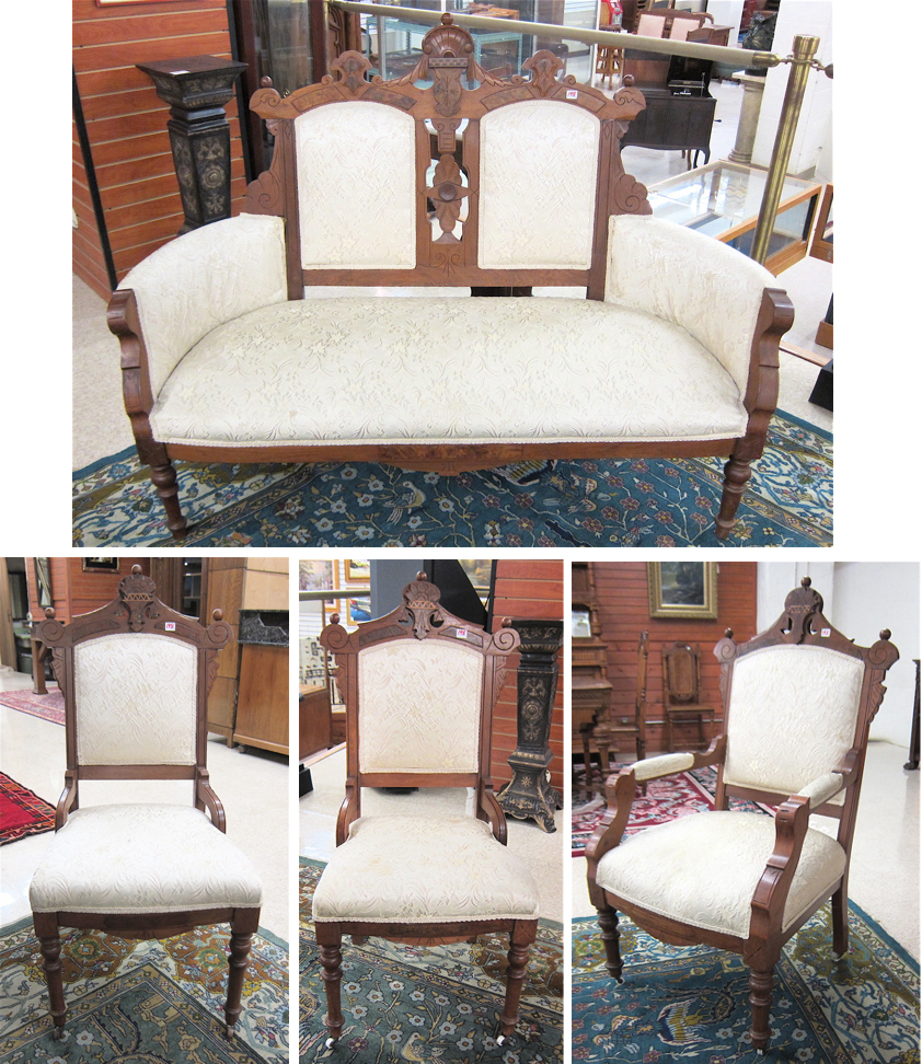 FOUR-PIECE VICTORIAN WALNUT PARLOR SET