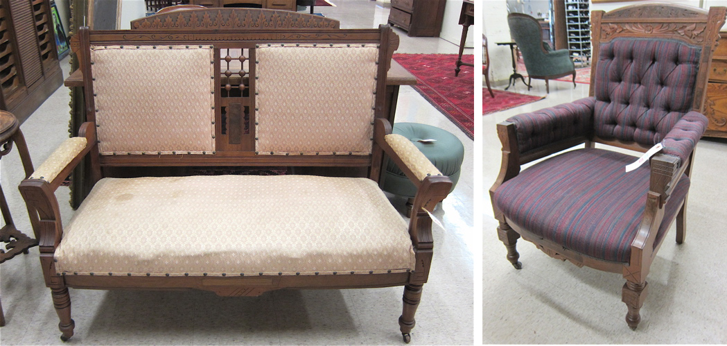VICTORIAN SETTEE AND ARMCHAIR Charles